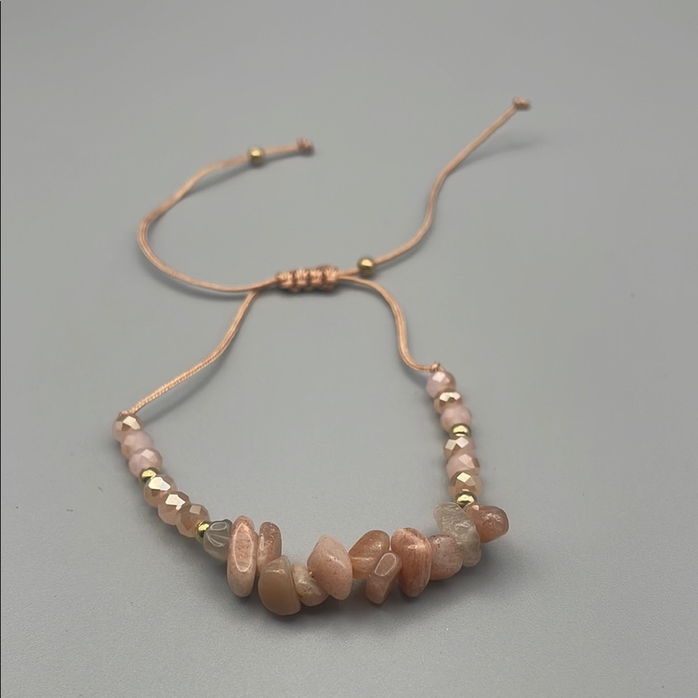 Chic Pink Stone Bracelet with Adjustable Cord